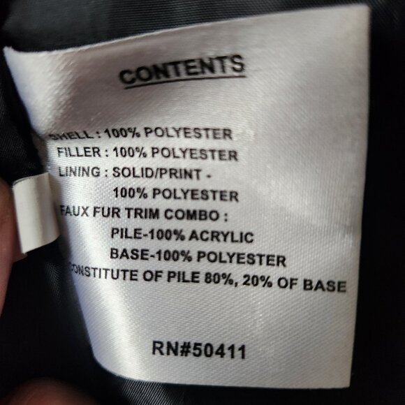 Nine West Faux Fur Collar & Hood Chevron Puffer Coat Jacket Parka Black Sz Small - Picture 12 of 13